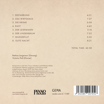 Mainstream Jazz: CD 'Winterjazzreise'  -  Inspiriert vom Liederzyklus »Winterreise« von Franz Schubert - gespielt von: Bettina Langmann & Victoria Pohl, Spielzeit: 43 Minuten, Einband: Digipack, Gewicht: 0,053 Kg