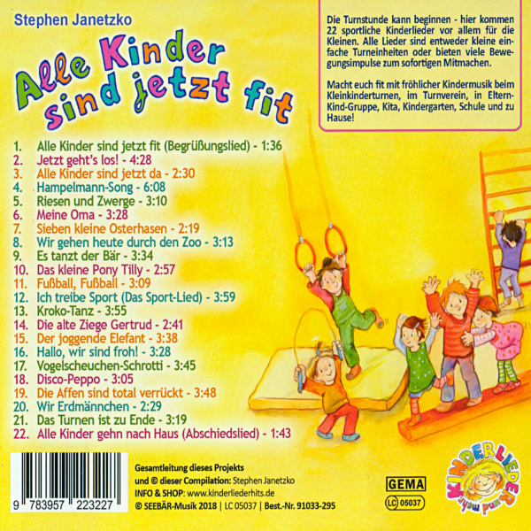 Kindermusik Ab 6 Jahre: CD 'Alle Kinder sind jetzt fit'  -  22 sportliche Kinderlieder fürs Kinderturnen - gespielt von: Stephen Janetzko, Spielzeit: 72 Minuten, Einband: Jewelcase, Gewicht: 0,094 Kg