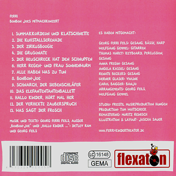Kindermusik Ab 4 Jahre: CD 'Bonbon Joes Mitmach Konzert'  - gespielt von: Ferri, Spielzeit: 49 Minuten, Einband: Jewelcase, Gewicht: 0,094 Kg